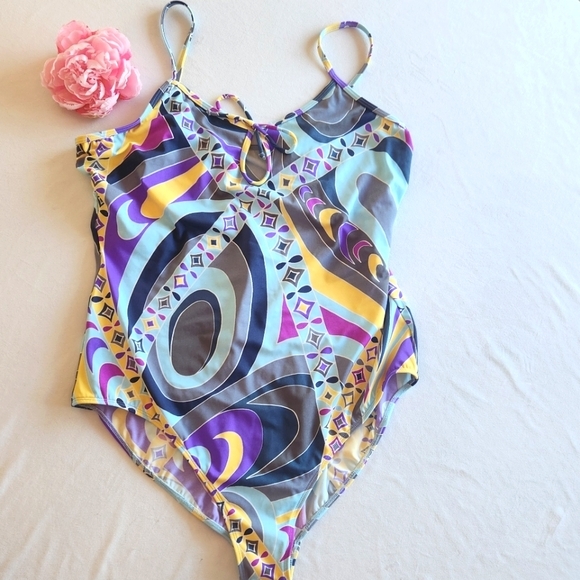 🏷️Roamans Keyhole Abstract Pattern One Piece Swimsuit 22W - Picture 1 of 9